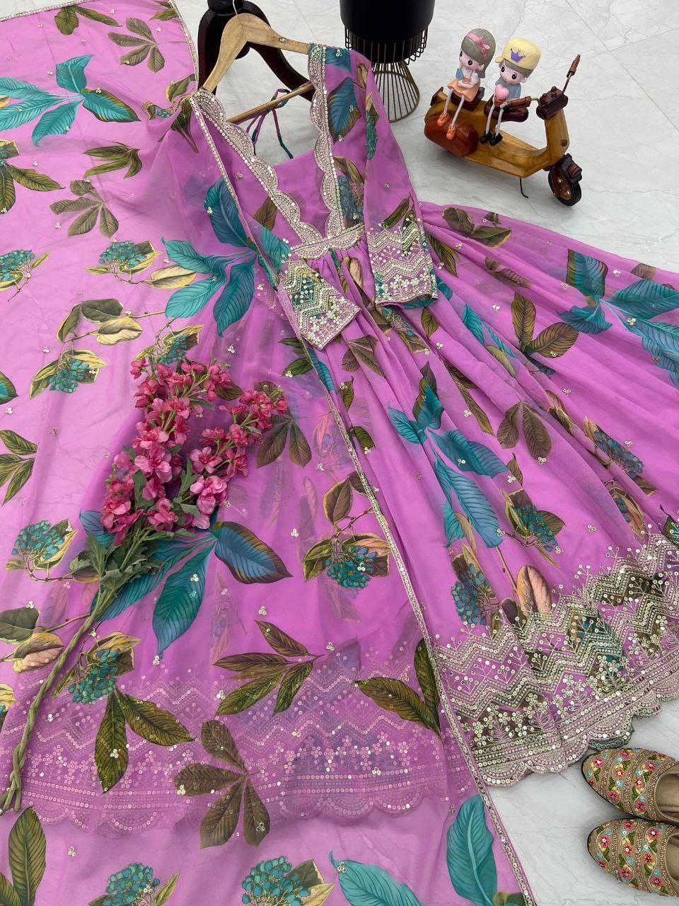 Elegant Embroidered Fox Georgette Gown Set in Blush Pink — photo 2
