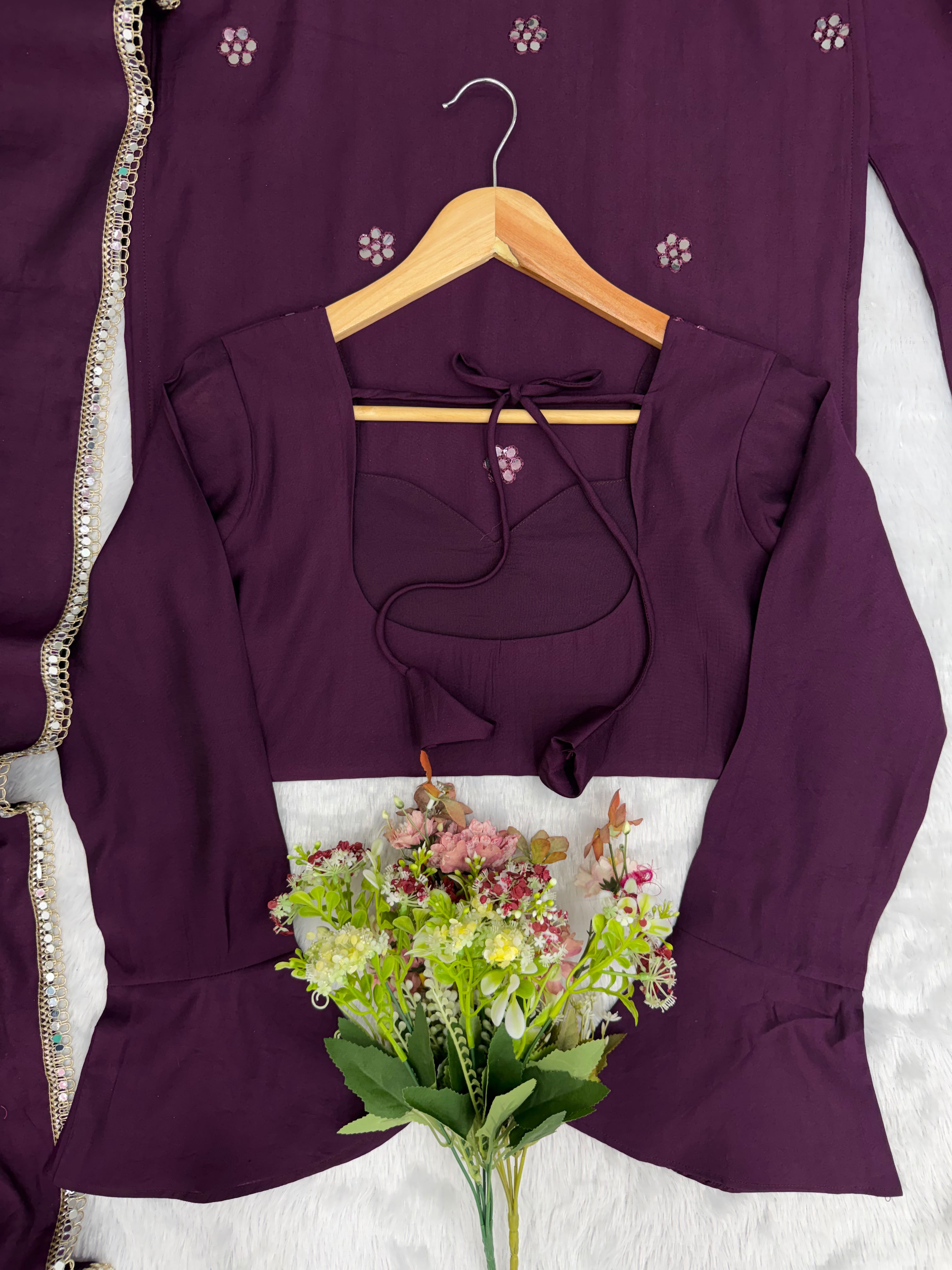 Designer Roman Silk Palazzo Set in Maroon — photo 3