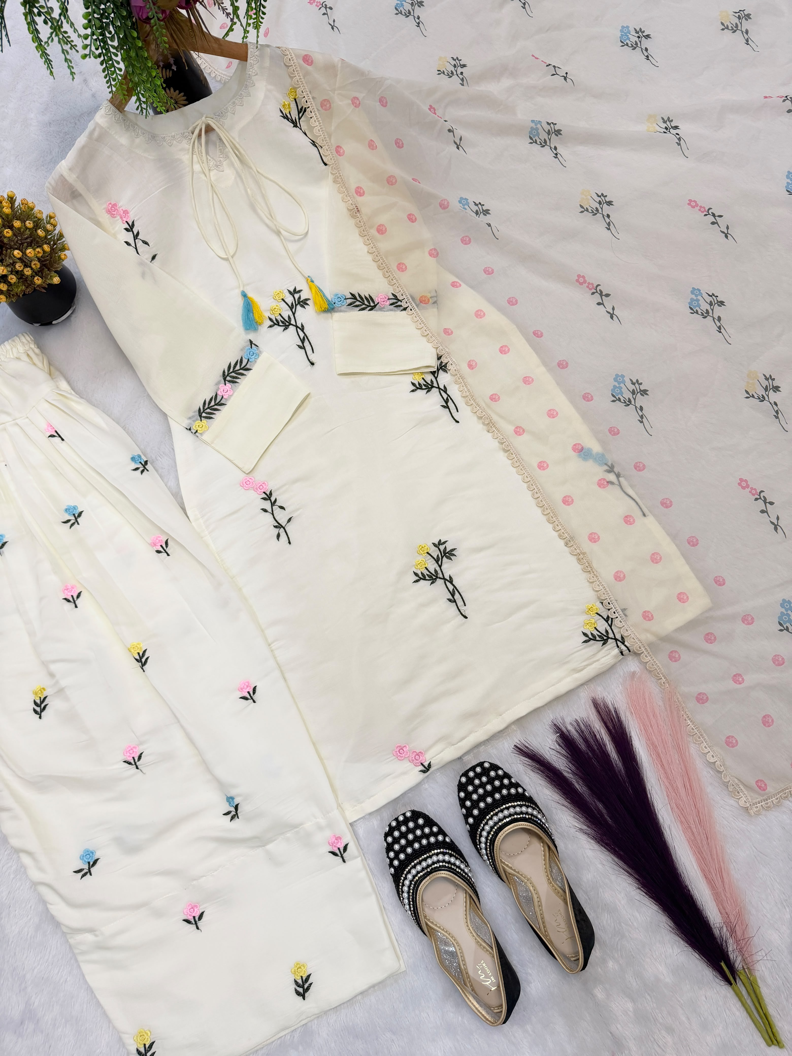 Designer Cotton Silk Farshi Salwar Set in White — photo 2
