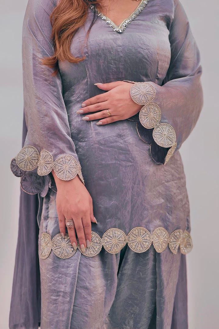 Designer Fandy Silk Farshi Salwar Suit Set in Purple — photo 2