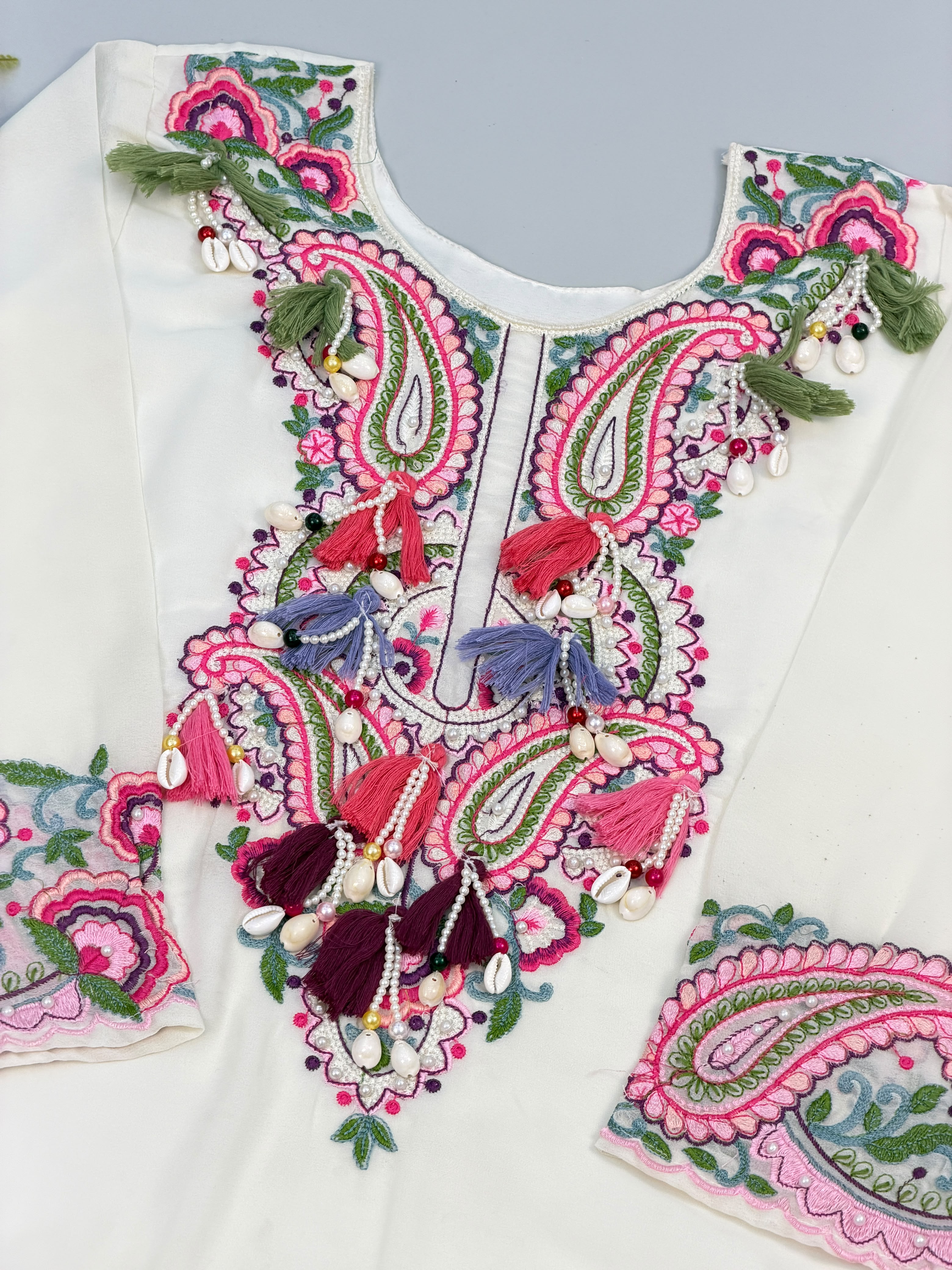 Elegant Heavy Georgette Farshi Suit Set in Cream — photo 3