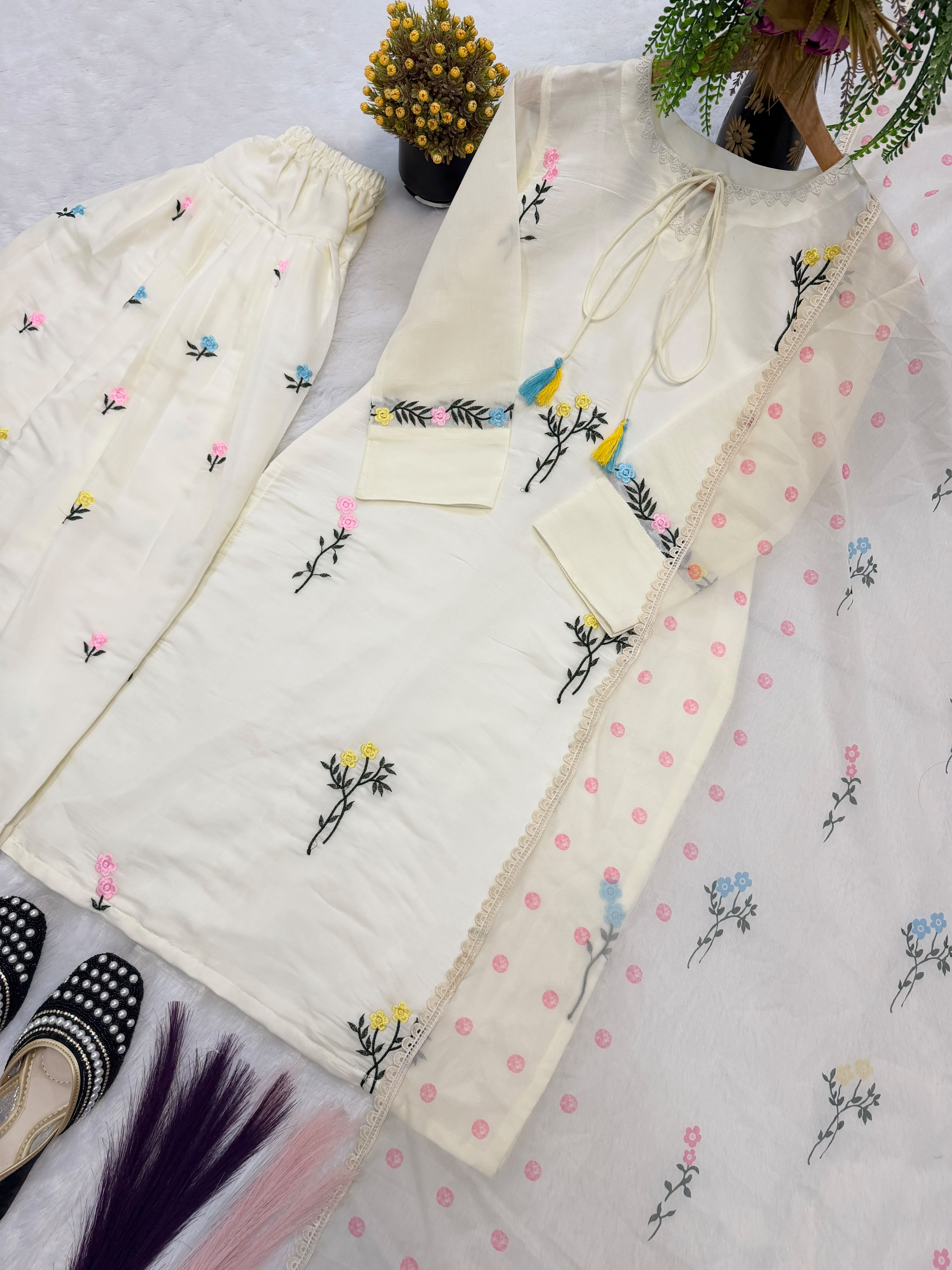 Designer Cotton Silk Farshi Salwar Set in White — photo 3