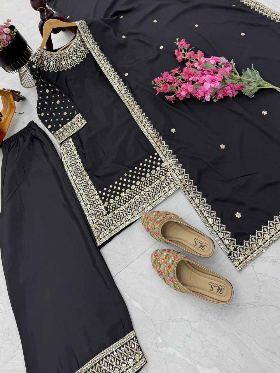 Elegant Natural Crepe Sharara Set — photo 2