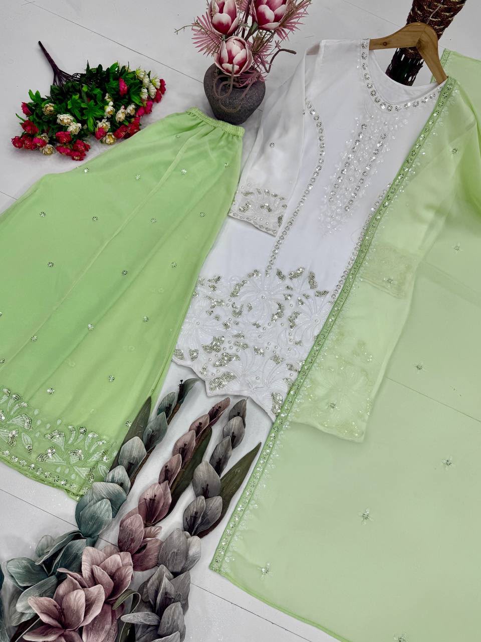 Designer Heavy Embroidery Sequin Work Suit Set — photo 2