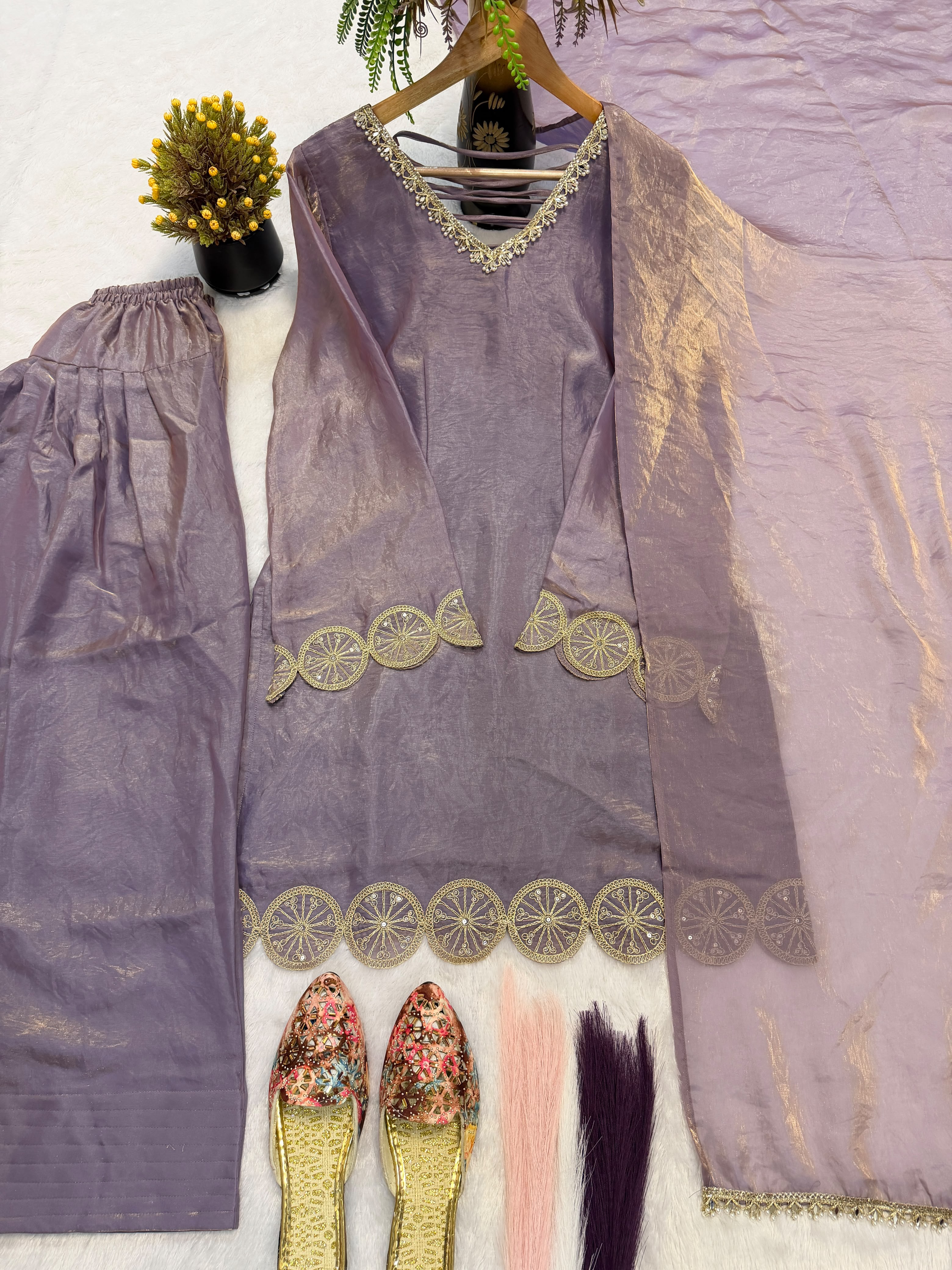Designer Fandy Silk Farshi Salwar Suit Set in Purple — photo 3