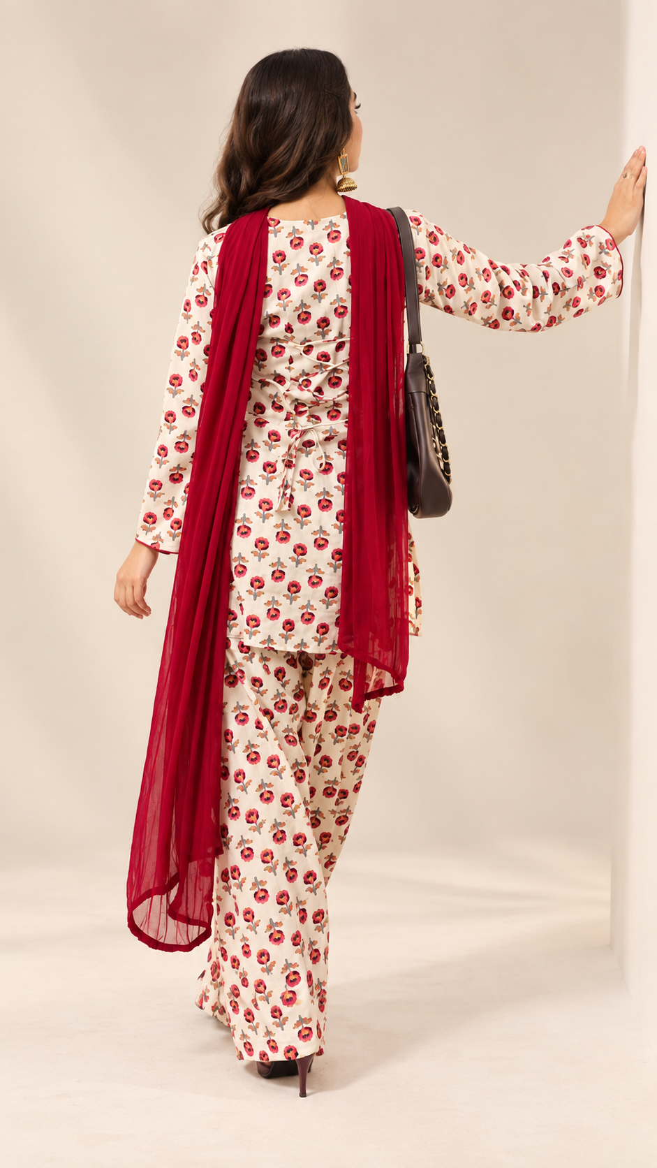 Printed Cotton Farshi Salwar Set in White — photo 2
