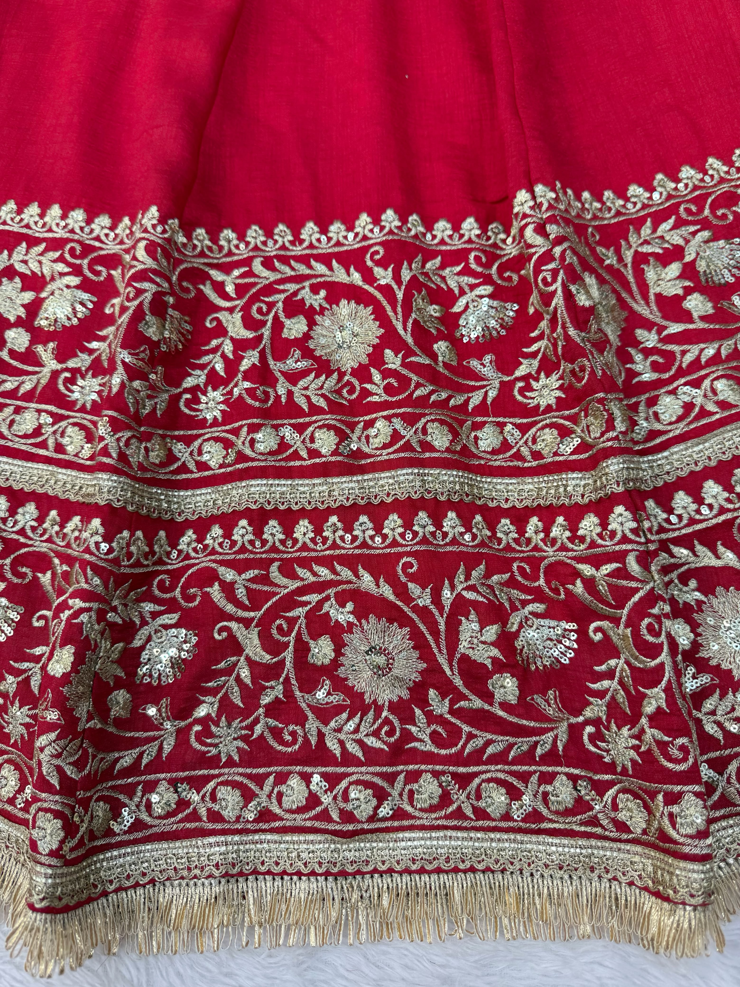 Premium Vichitra Silk Anarkali Three-Piece Set in Red — photo 2