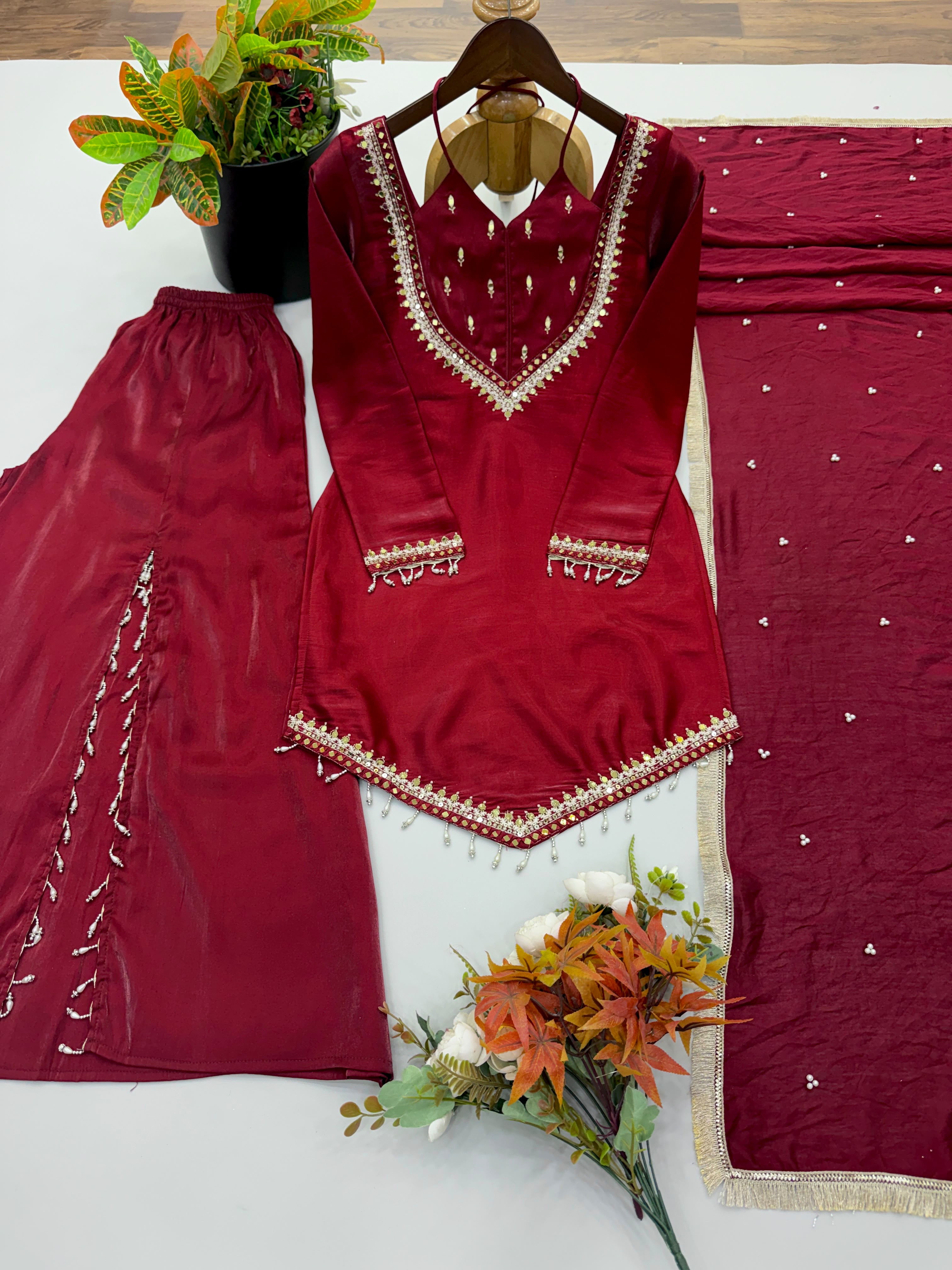 Elegant Real Mirror Work Roman Glass Suit Set — photo 2
