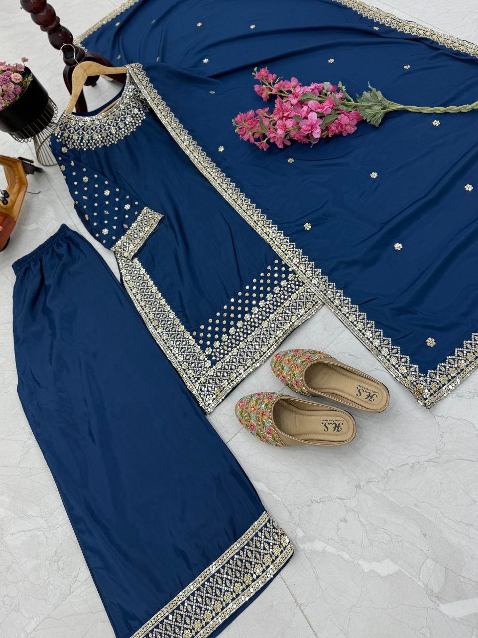 Elegant Natural Crepe Sharara Set — photo 4