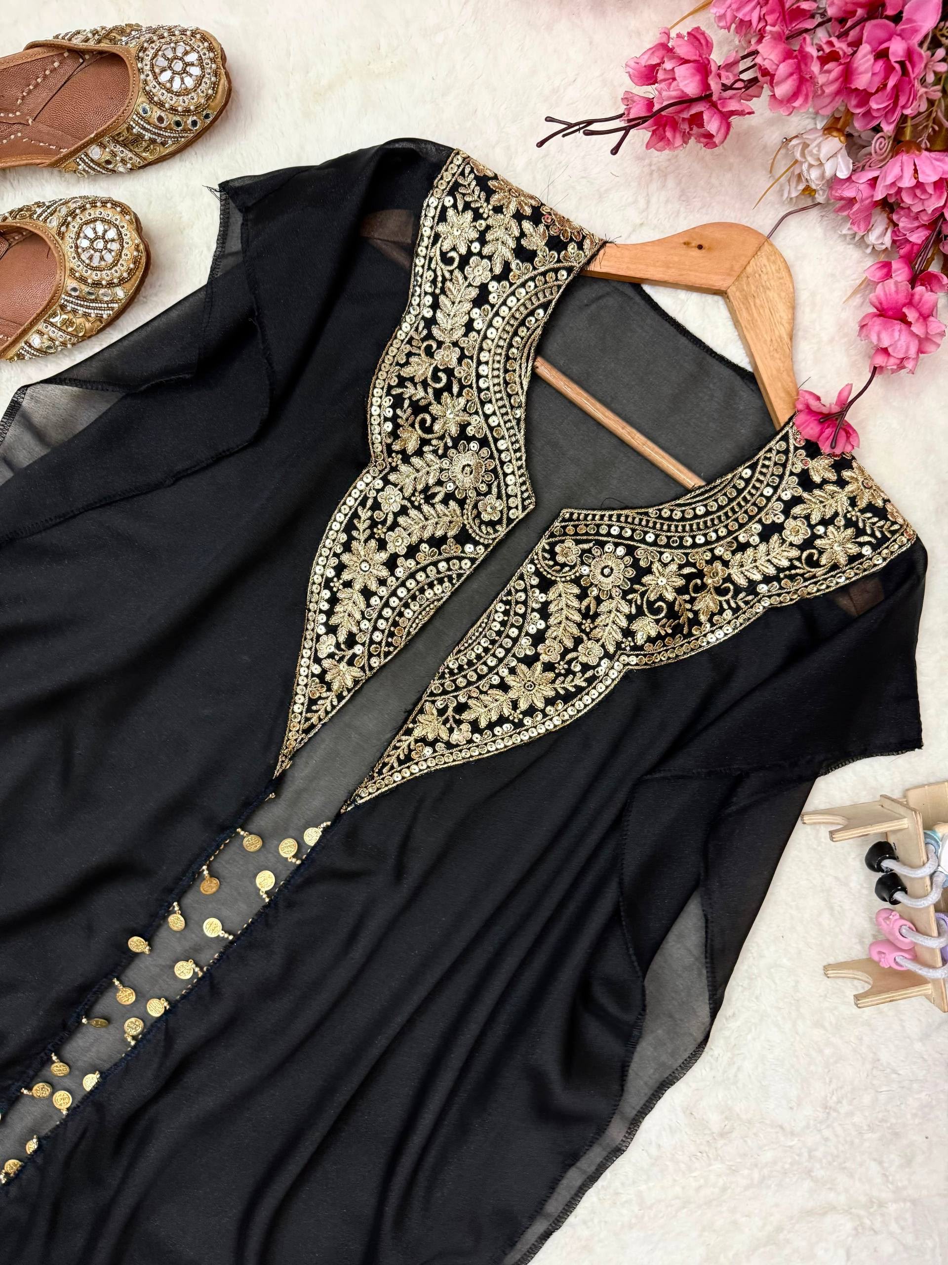 Elegant Star Georgette Indo-Western Set in Black — photo 2