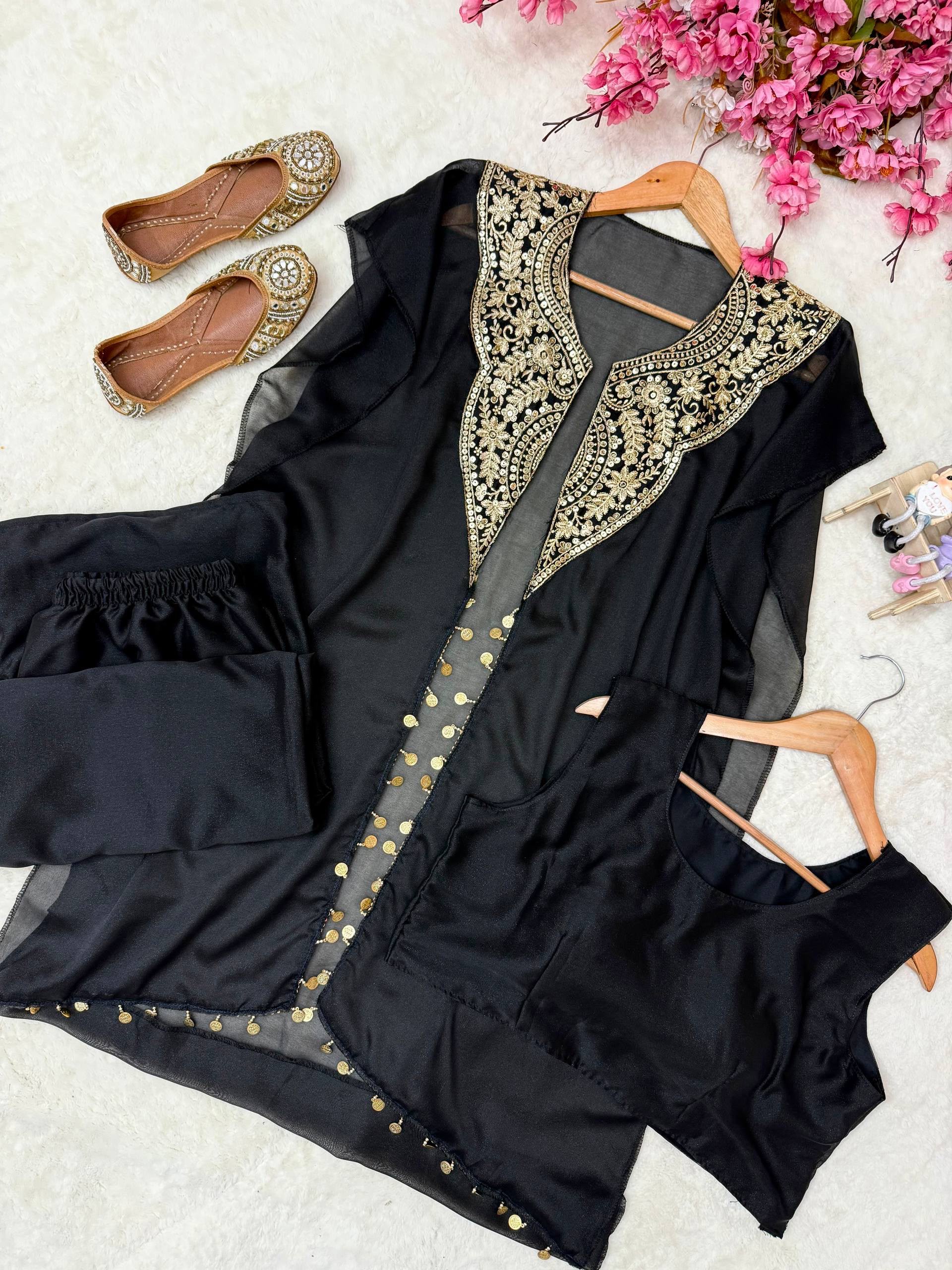 Elegant Star Georgette Indo-Western Set in Black — photo 3